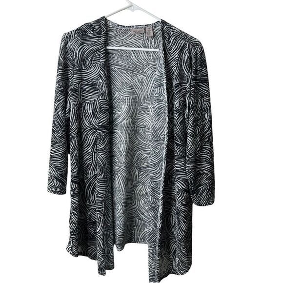 Chicos Easywear Black White Patterned Open Front Blouse Topper 2 - Picture 1 of 5